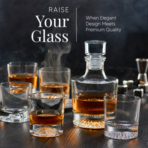 Globe On The Rocks Tartan Mountain Whiskey Glasses with a Heavy Base, Set of 4, 8.8 Ounces