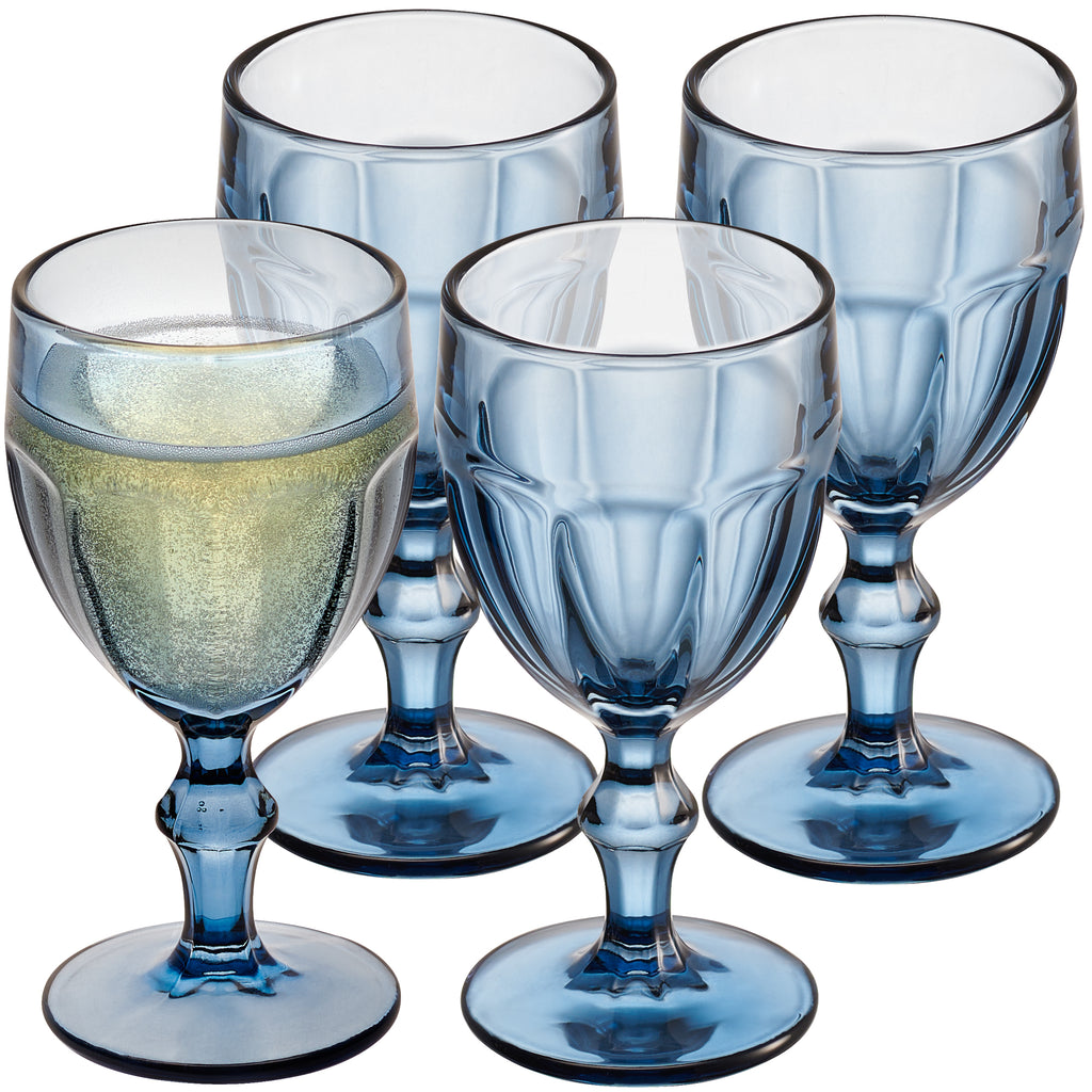 Set of 8 Vintage Smokey Blue Footed Wine Glasses