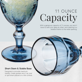 Rambouillet Blue Tinted Water Goblet Glasses 11 oz, Set of 4