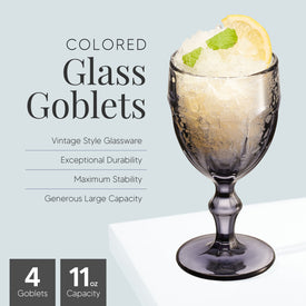 Rambouillet Black Tinted Water Goblet Glasses 11 oz, Set of 4