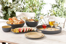 Brilliant - Grey Colored Bamboo Round Serving Tray, 15 inches