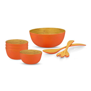 Brilliant - Orange/Papaya Colored Bamboo 7 Piece Salad Set
