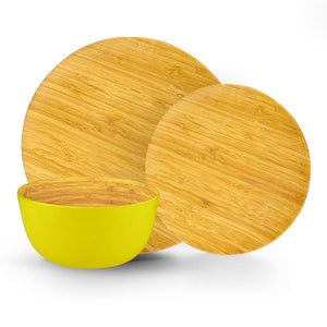 Brilliant - Yellow Colored Bamboo Dinnerware Set, 12 Piece Set Service for 4
