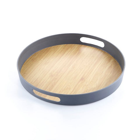 Image of Brilliant - Grey Colored Bamboo Round Serving Tray, 15 inches