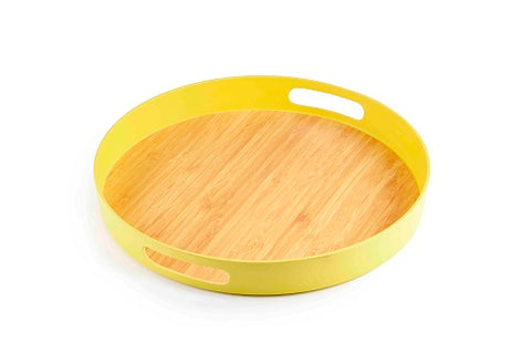 Image of Brilliant - Yellow Colored Bamboo Round Serving Tray, 15 inches