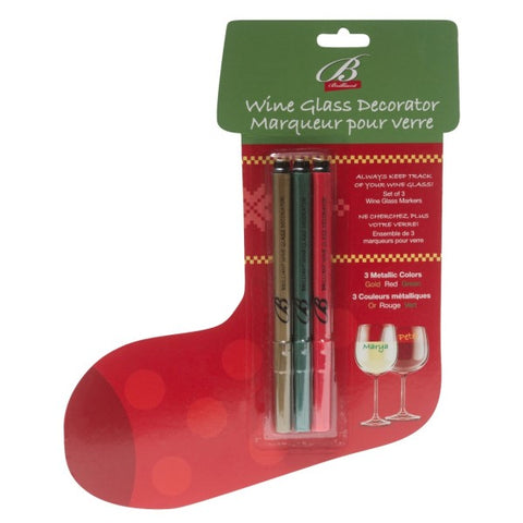 Image of Brilliant - Wine Glass Decorator Pen, Set of 3 Metallic Markers in Holiday Christmas Boots Packaging