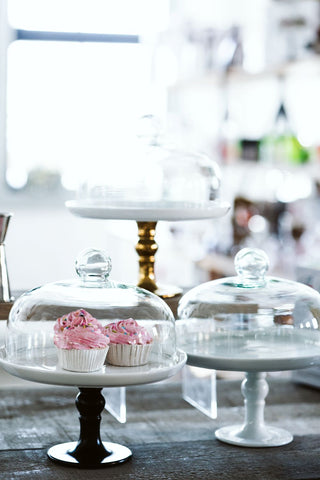 Image of White Cake Stand and Clear Dome 9.8 Inches