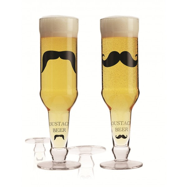 Brilliant Beer Bottle Shape Mustache Glass 13oz. Set of 2 Assorted