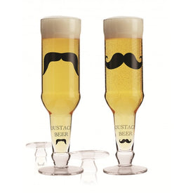 Brilliant - Beer Bottle Shape Mustache Glass 13oz. Set of 2 Assorted
