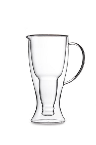 Image of Double Wall Clear Glass Upside Down Beer Bottle Pitcher, 37 Ounces
