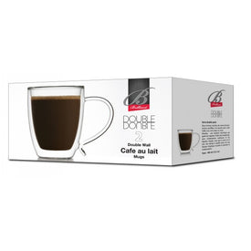 Brilliant - Double Wall Café au Lait Glass Mug 16oz. Set of 2