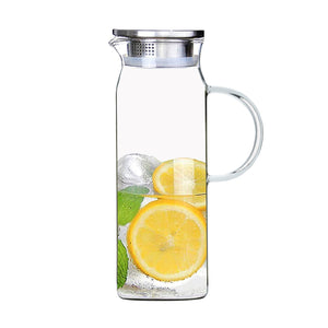 Brilliant - Jasmine Glass Water Jug, Tea Jug with Stainless Steel Filter Lid, 1.2 Liters
