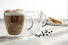 Double Wall Smiley Face Mugs Clear, Set of 2, 11.5 Ounces