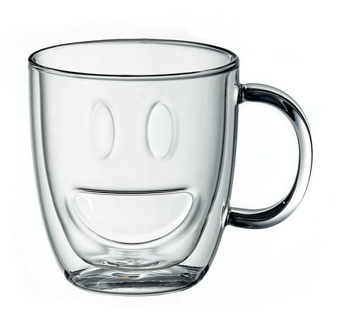Image of Double Wall Smiley Face Mugs Clear, Set of 2, 11.5 Ounces