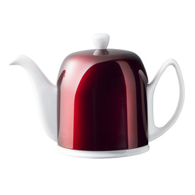 Guy Degrenne Salam Pomme D'Amour 6 Cup Teapot with a Red Cover and White Body, 36 Ounces