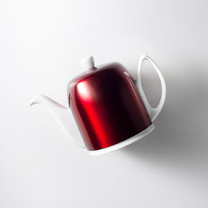 Guy Degrenne Salam Pomme D'Amour 6 Cup Teapot with a Red Cover and White Body, 36 Ounces