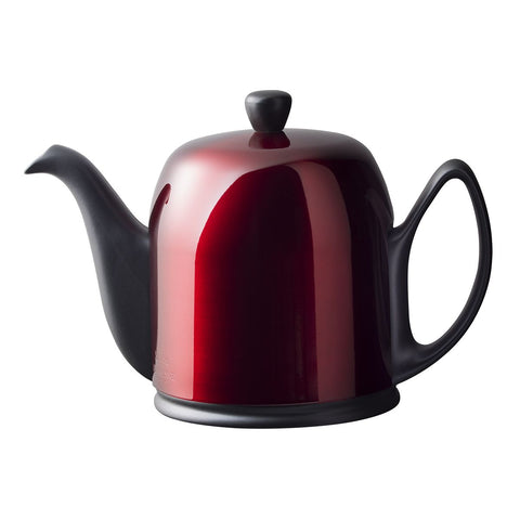 Image of Guy Degrenne Salam Pomme D'Amour 6 Cup Teapot with a Red Cover and Black Body, 36 Ounces