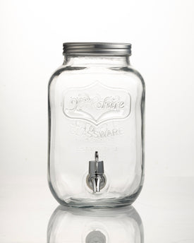 Brilliant – Glass Mason Jar Drink Dispenser and Mason Jar Mugs with Lids and Straws, 5 Piece Mason Jar Drinking Set