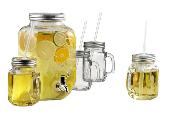 Brilliant – Glass Mason Jar Drink Dispenser and Mason Jar Mugs with Li –  Wine And Tableware