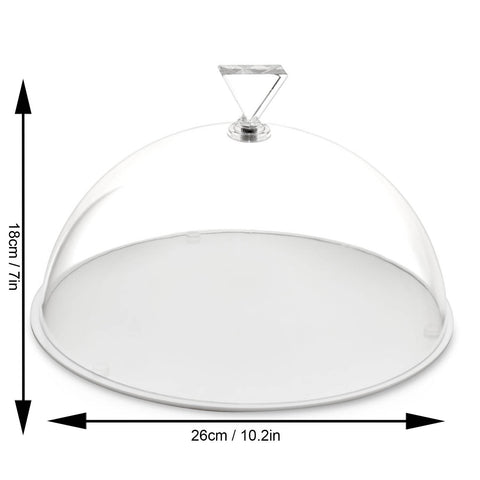 Image of Round Flat Cake Tray with an Acrylic Cake Dome and Diamond Shaped Knob, 10 Inches