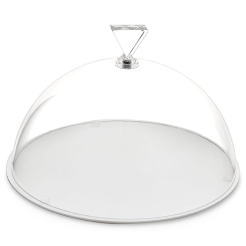 Image of Round Flat Cake Tray with an Acrylic Cake Dome and Diamond Shaped Knob, 10 Inches, Set of 2