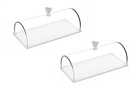 Rectangular Acrylic Tray and Cake Dome, 11 Inches Long, Set of 2