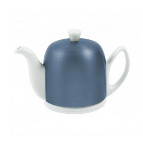Image of Guy Degrenne Salam White 6 Cup Teapot with Cobalt Cover, 36 oz.