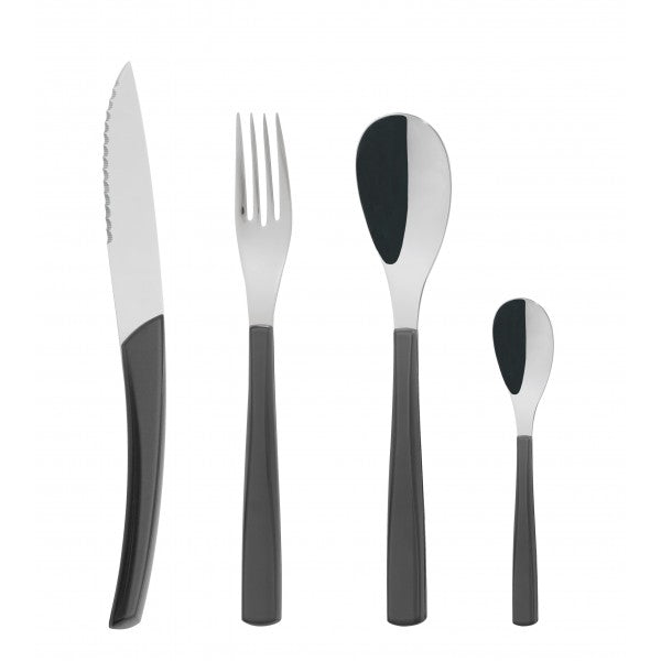 Guy Degrenne - Quartz Flatware Colored Handles 24 Piece Set, Carbon