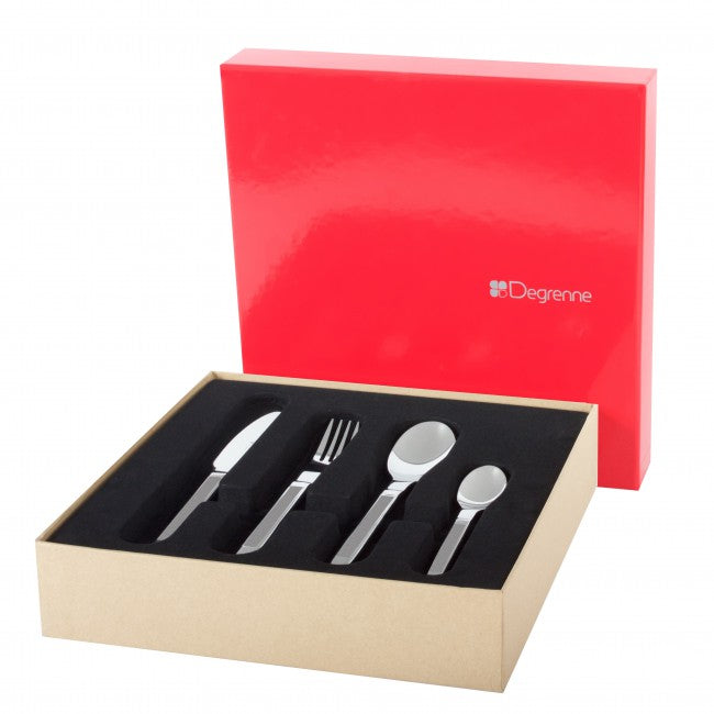 Guy Degrenne - Taiga 24 piece Flatware set with Serrated Knife, Titane