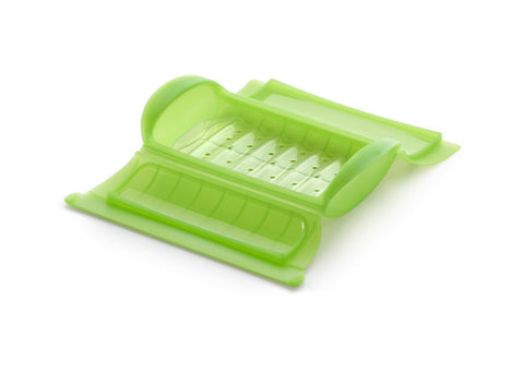 Image of Lékué - Silicone Food Steamer Case for 1 - 2 Servings with Draining Tray, Green