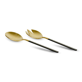 Kimono Stainless Steel Salad Servers, Gold with Black Handle Salad Serving Set