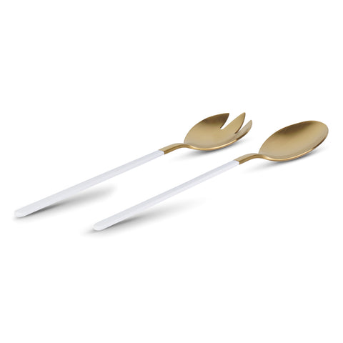 Image of Kimono Stainless Steel Salad Servers, Gold with White Handle Salad Serving Set