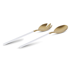 Kimono Stainless Steel Salad Servers, Gold with White Handle Salad Serving Set