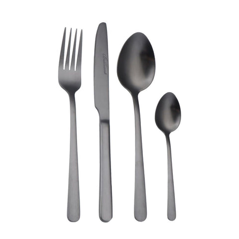 Image of Oslo Stainless Steel Black Flatware Cutlery Set for 4, 16 Pieces