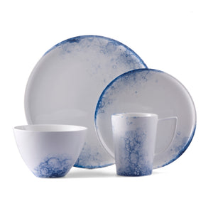 Lexa 16 Piece White and Blue Porcelain Dinnerware Set, Service for 4