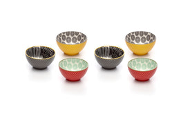 Embossed Assorted Colors Porcelain Stamped Bowls, 3 Inches, Set of 6