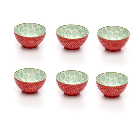 Image of Embossed Rose Colored Porcelain Stamped Bowls, 3 Inches, Set of 6