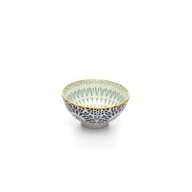 Paisley Assorted Colored Porcelain Stamped Bowls, One of Each Size and Color, Set of 7 Bowls