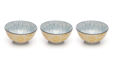 Image of Paisley Soleil Colored Porcelain Stamped Bowls, 6 Inches, Set of 3