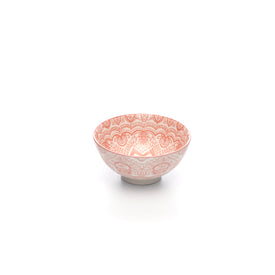 Paisley Fraise Colored Porcelain Stamped Bowls, 4 Inches, Set of 6