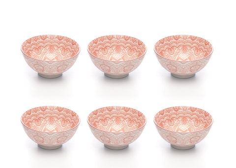 Image of Paisley Fraise Colored Porcelain Stamped Bowls, 4 Inches, Set of 6
