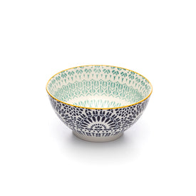 Paisley Bleu Colored Porcelain Stamped Bowls, 6 Inches, Set of 3