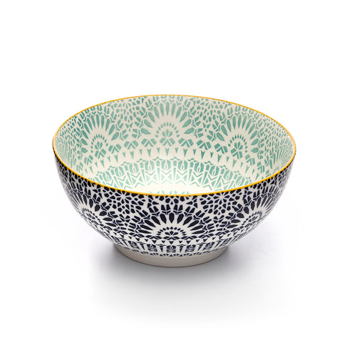 Image of Paisley Bleu Colored Porcelain Stamped Bowl, 8 Inches