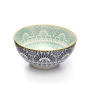 Paisley Bleu Colored Porcelain Stamped Bowl, 8 Inches