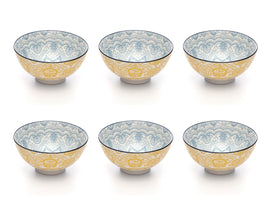 Paisley Soleil Colored Porcelain Stamped Bowls, 4 Inches, Set of 6