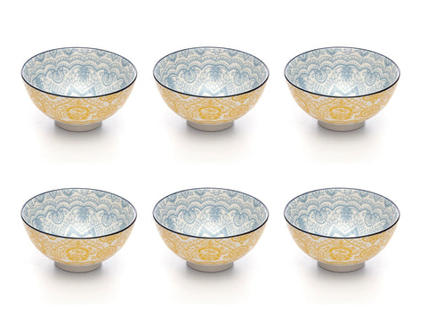 Image of Paisley Soleil Colored Porcelain Stamped Bowls, 4 Inches, Set of 6
