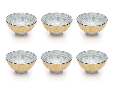 Paisley Soleil Colored Porcelain Stamped Bowls, 4 Inches, Set of 6