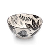 Kiku Leaves Black and White Porcelain Stamped Bowl, 8 Inches