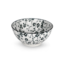 Kiku Blossom Black and White Porcelain Stamped Bowls, 6 Inches, Set of 3