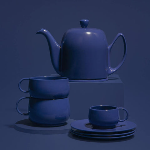 Image of Guy Degrenne Salam Monochrome Blue 6 Cup Insulated Teapot, 36 Ounces